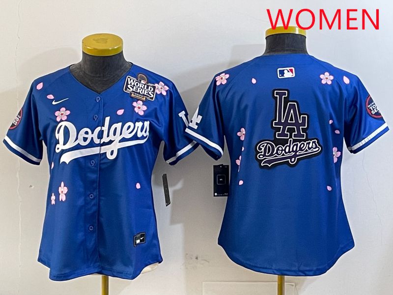 Women Los Angeles Dodgers Blank Blue Sakura Edition 2025 Nike MLB Jersey style 20->women mlb jersey->Women Jersey